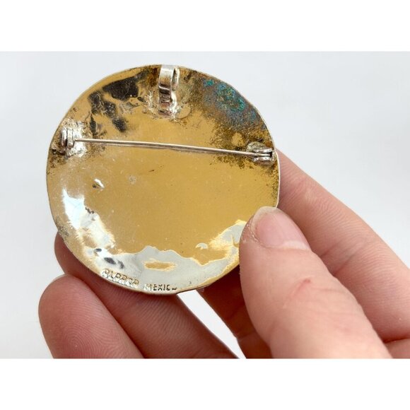 Alpaca Sterling Silver Abalone Mexican Vintage Sterling Silver Brooch Pendant - Picture 10 of 10